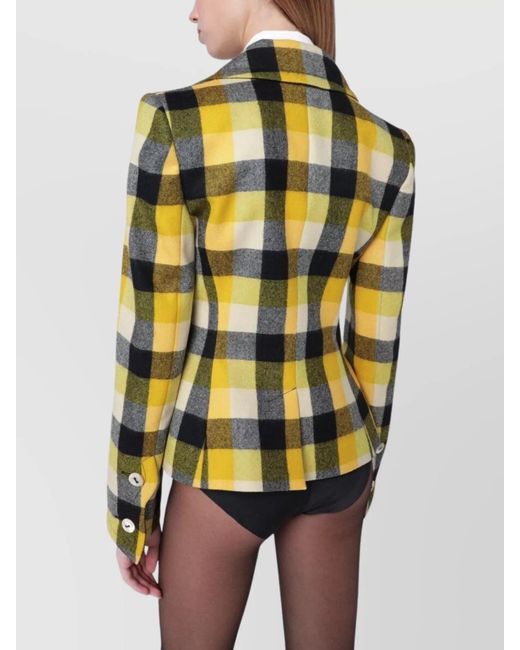 Vivienne Westwood Yellow Wool Checked Single-Breasted Blazer