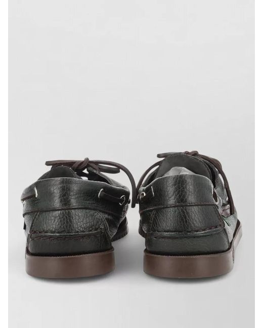 Paraboot Gray Boat Shoes Contrast Stitching Round Toe Rubber Sole for men