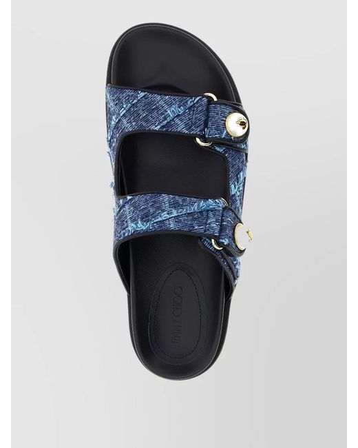 Jimmy Choo Blue Fayence Sandals Double Strap Metal Detail