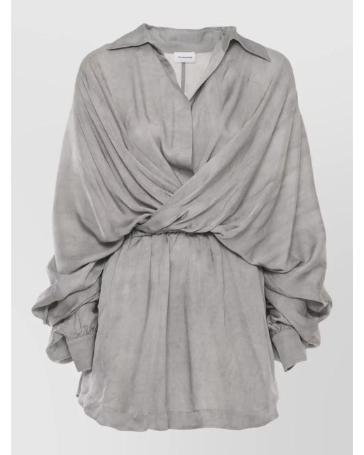ANDAMANE Gray Knee Length Viscose Dress Draped Design