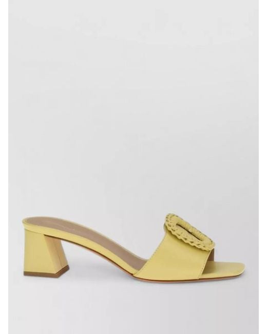 Santoni Yellow Leather Asymmetric-Heel Mules