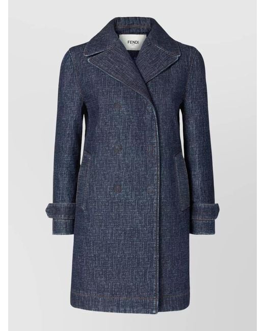 Fendi Blue Padded Denim Double Breasted Coat