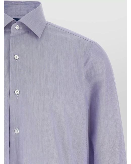 Finamore 1925 Purple Napoli Long Sleeve Button Collar Shirt for men