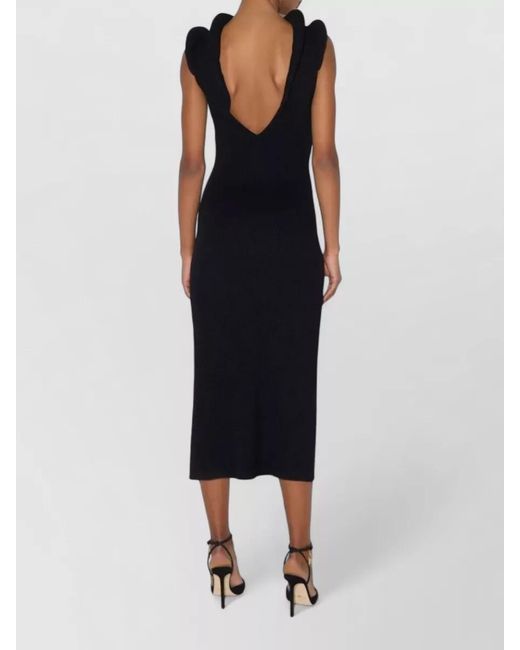 Elisabetta Franchi Black Silk Ribbed Midi Dress Sleeveless Backless