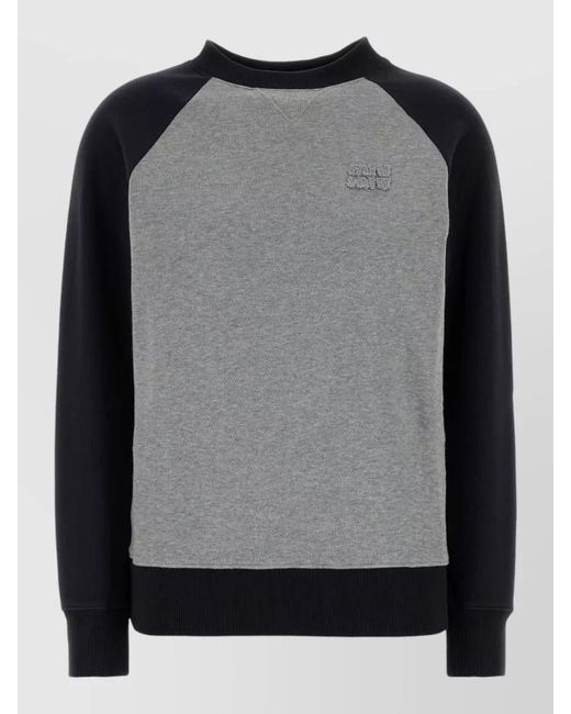 Miu Miu Black Cotton Crew Neck Sweatshirt Raglan Sleeves