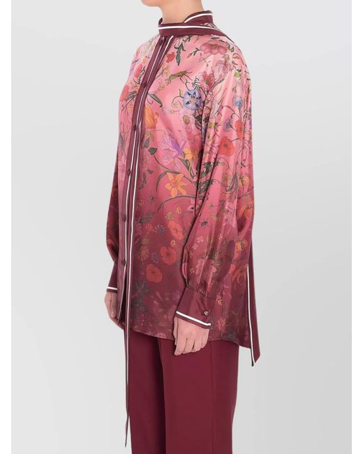 Gucci Red Silk Shirt With Flora Print