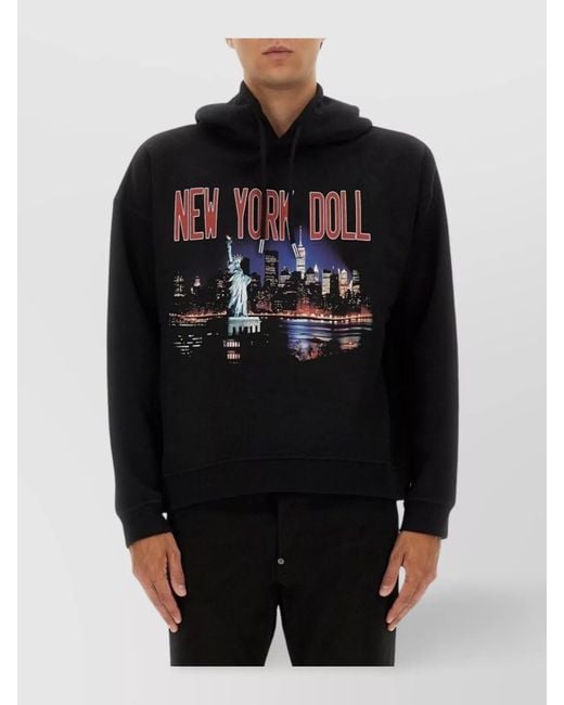 DSquared² Black Graphic Hooded Sweater Long Sleeves for men