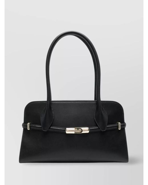 Furla Black Top Handle Shoulder Bag With Metal Hardware
