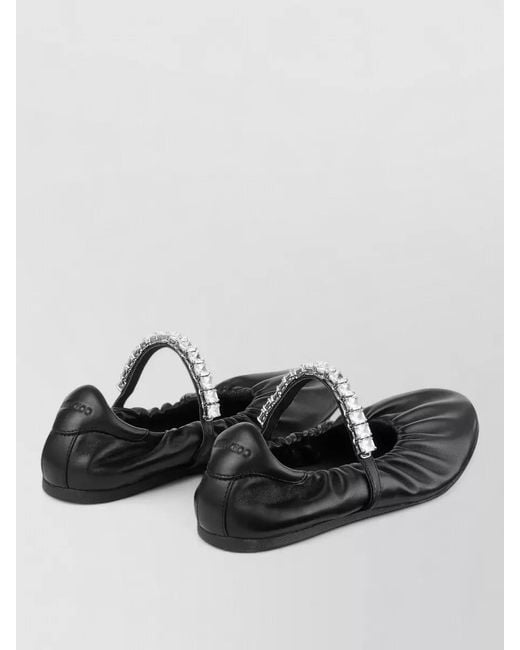 Jimmy Choo Black Jade Crystal Ballerina Flat Round Toe Leather
