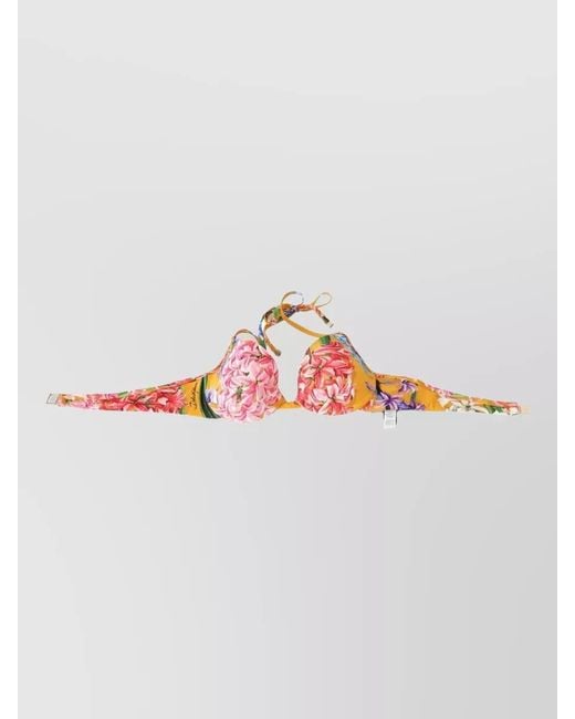 Dolce & Gabbana Pink Floral Halter Bikini Top Beachwear Resort