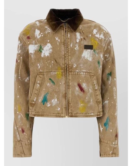 Moschino Metallic Cotton Jacket Paint Splatter Design Pockets Collar