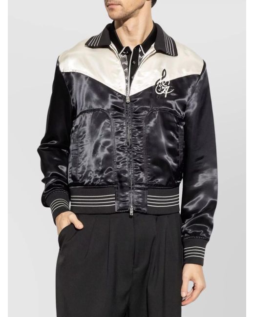 Amiri Black Embroidered Viscose Bomber Jacket for men