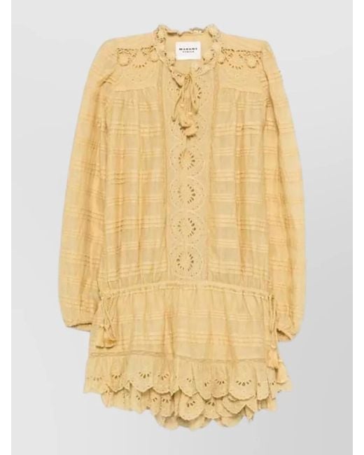 Isabel Marant Yellow Preya Dress Lace Mesh Ruffles Embroidery