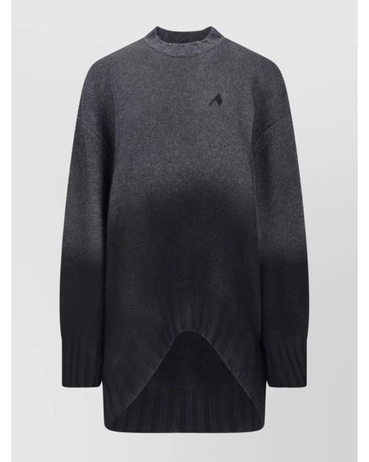 The Attico Blue Wool Cashmere Ribbed Knit Crewneck Mini Dress