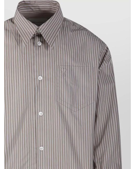 AMI Gray Cotton Long-Sleeve Wide Shirt for men