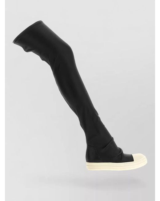 Rick Owens Black Over The Knee Leather Stretch Sneakers