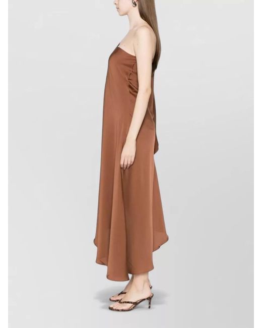 Silk95five Brown Ritz Asymmetric One Shoulder Midi Dress