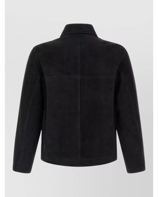 Giorgio Brato Black Fiore Suede Jacket Collared Design Pockets for men