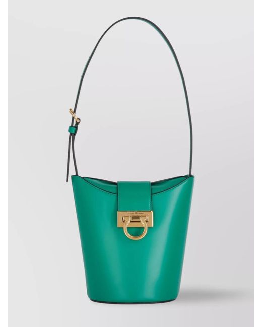 Ferragamo Blue Bucket Bags With-Tone Hardware And Top Handle
