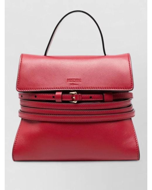 Moschino Red Shoulder Clutch Bag Smooth Leather Strap