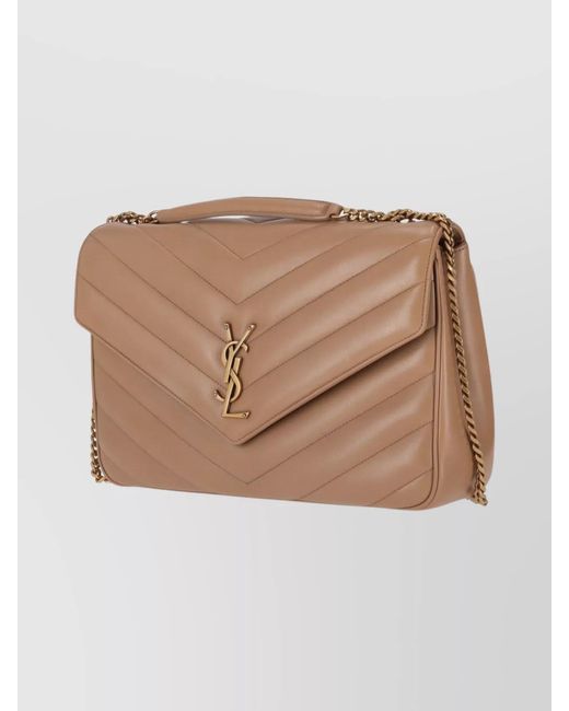 Saint Laurent Natural Loulou Large Leather Shoulder Bag