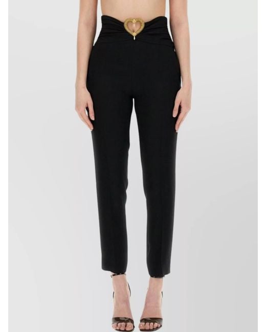 Moschino Black Slim-Fit Trousers With Heart Appliqué