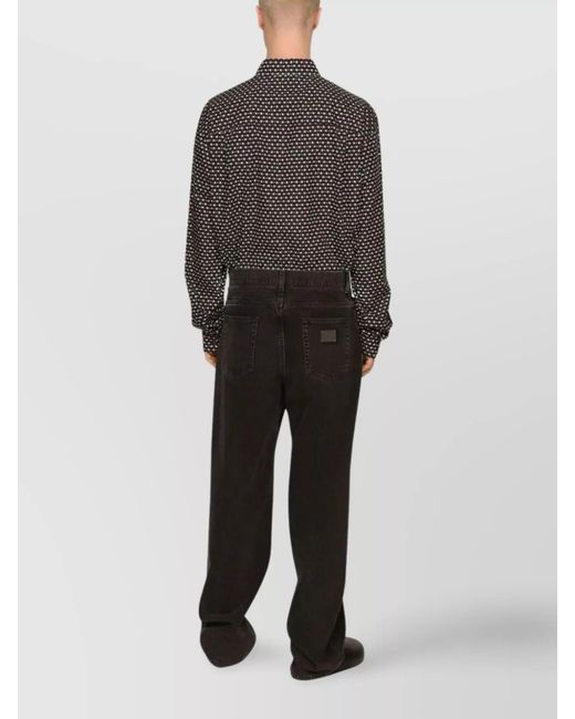Dolce & Gabbana Gray Geometric Print Shirt Chest Pocket for men