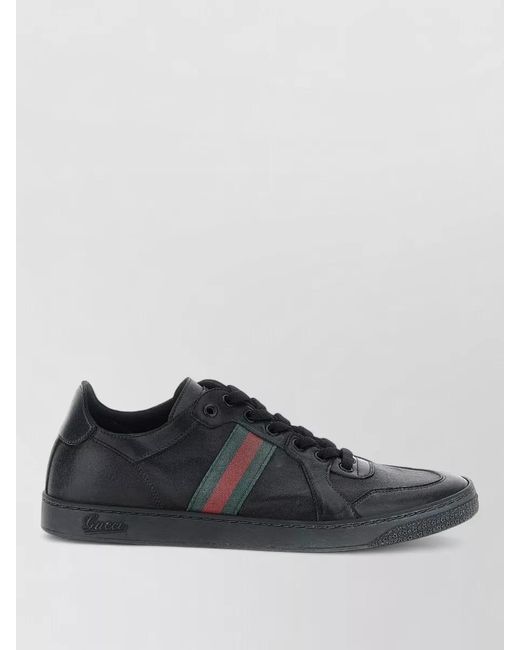 Gucci Black Stretch Leather Lace Up Sneakers for men