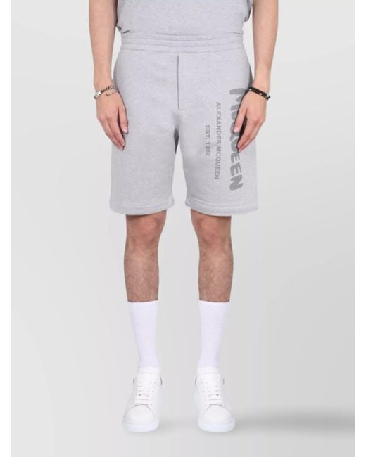 McQueen Gray Logo Print Bermuda Shorts for men