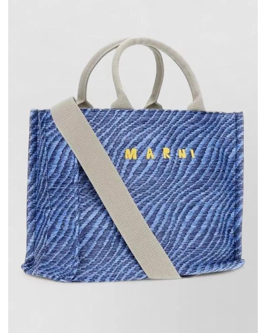 Marni Blue Small Textured Tote Bag Top Handles Shoulder Strap