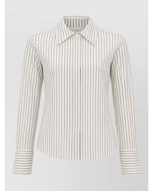 Co. White Long Sleeve Striped Shirt Curved Hem