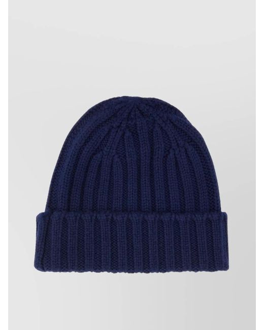 Aspesi Blue Knit Ribbed Folded Cuff Hat