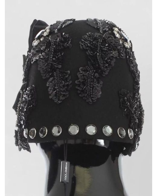 Dolce & Gabbana Black Embellished Wool Cloche Hat