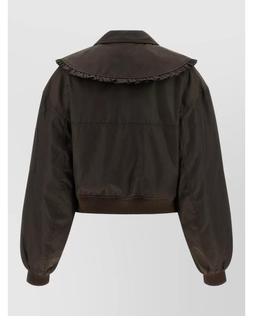 Ganni Black Nylon Duchesse Bomber Jacket Long Sleeves