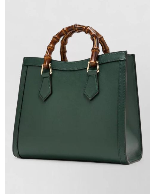 Gucci Green Tote Bag Bamboo Handles Detachable Strap