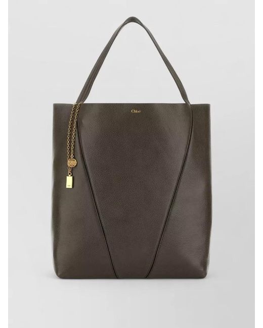 Chloé Gray Large Spin Leather Tote Bag Chain Detail