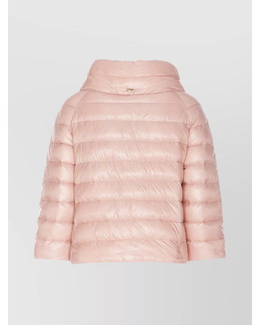 Herno Pink High Collar Padded Quilted Short Sleeve Jacket