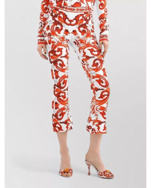 Dolce & Gabbana Red Maiolica Print High Waist Cropped Trousers