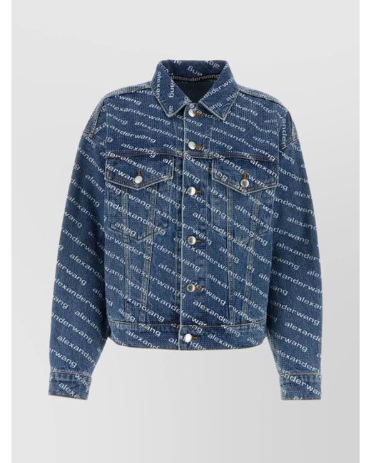 Alexander Wang Blue Oversize Printed Pattern Denim Jacket