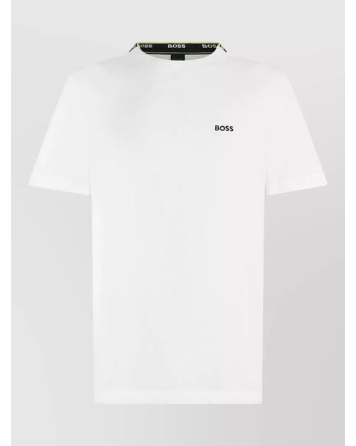 Boss White Cotton Polo Shirt Short Sleeves Contrast Collar for men