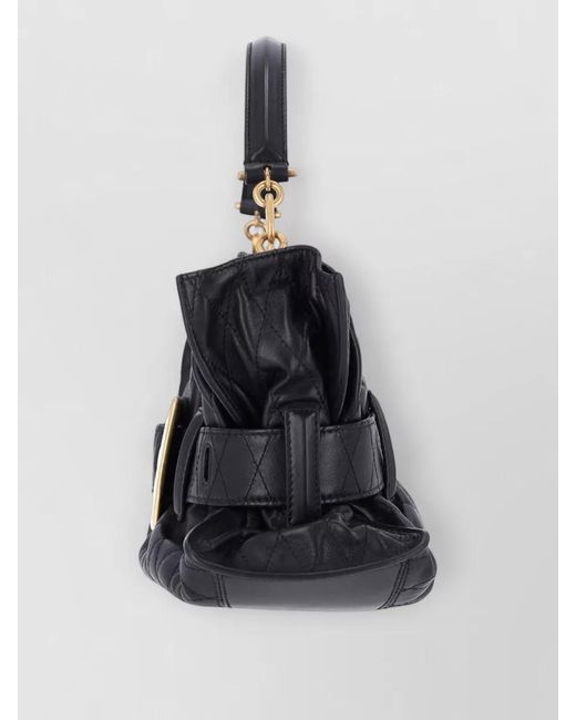 Balmain Blue Quilted Flap Clutch Bag Hardware Handle