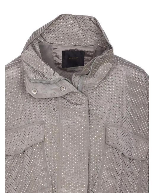Pinko Gray Drawstring Waist Parka Strass