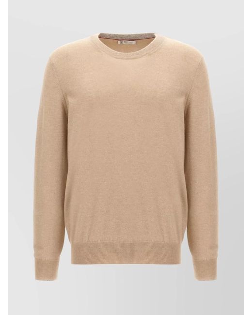 Brunello Cucinelli Natural Cashmere Ribbed Crew Neck Regular Fit Jumper for men