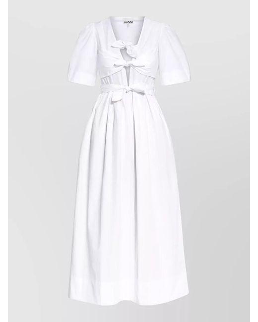 Ganni White V-Neck Midi Dress