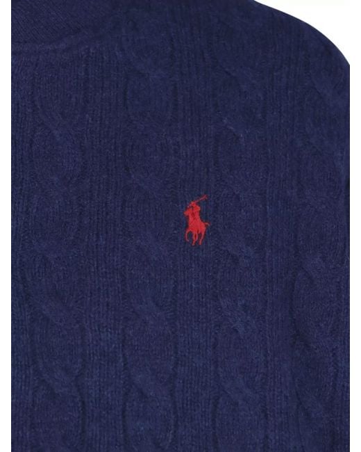 Polo Ralph Lauren Blue Cable Knit Sweater Ribbed Cuffs Hem