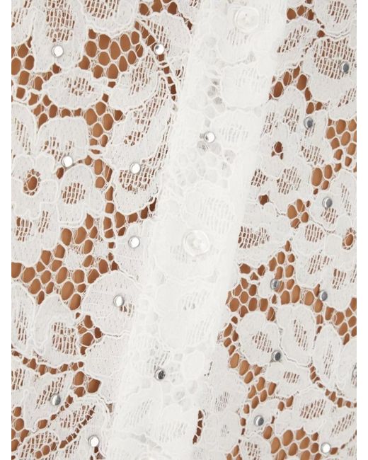 Michael Kors White Lace Floral Blouse Scalloped Semi-Sheer Sleeves