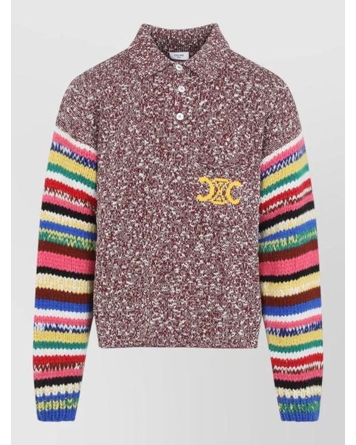 Céline Multicolor Polo Sweater Striped Sleeves Ribbed Trims for men