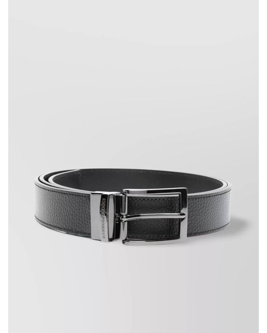 Emporio Armani Black Adjustable Leather Belt Grained Texture for men