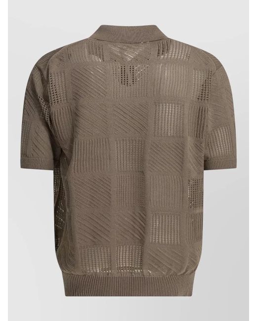 Beams Plus Brown Textured Knit Polo Shirt for men