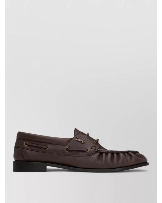 Saint Laurent Brown Boat Loafer Smooth Leather Moccasin Shoe for men